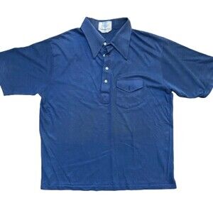 Puritan Vintage 70s Navy Blue Polo Pocket Cotton Blend Shirt Men's Size XL